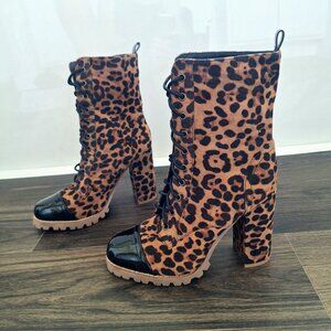 NWOT Olivia Jaymes Lace Up Leopard Chunky Heel Size 6.5 Boots